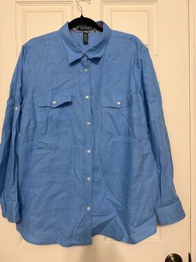 Lauren Ralph Lauren Sky Blue Cotton Button-Down Shirt